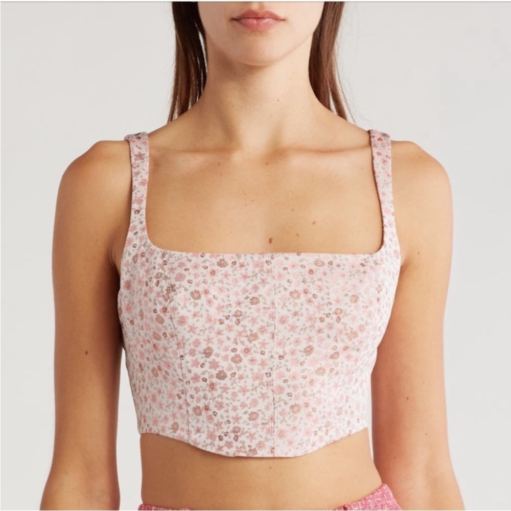 Cinq a sept crop Porter tank top in pale rose floral size Small NWOT
